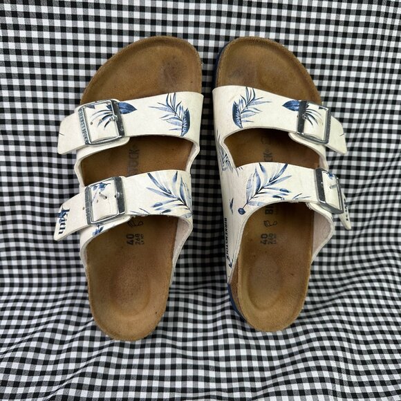 Kith x Birkenstock Arizona White Blue Palm Leaf Print Sandals EU 40 / US Wmns 9 - Picture 1 of 4